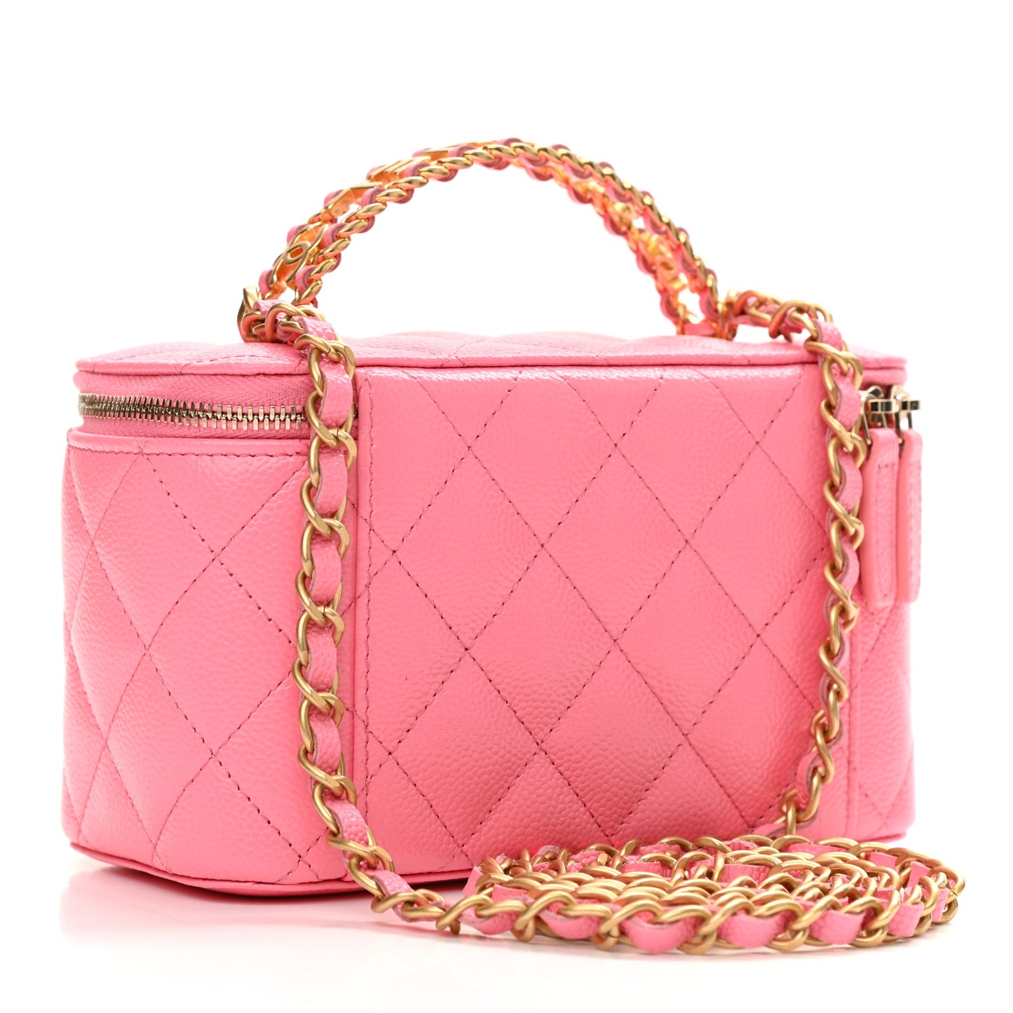Shiny Caviar Quilted Pick Me Up Vanity Case Pink