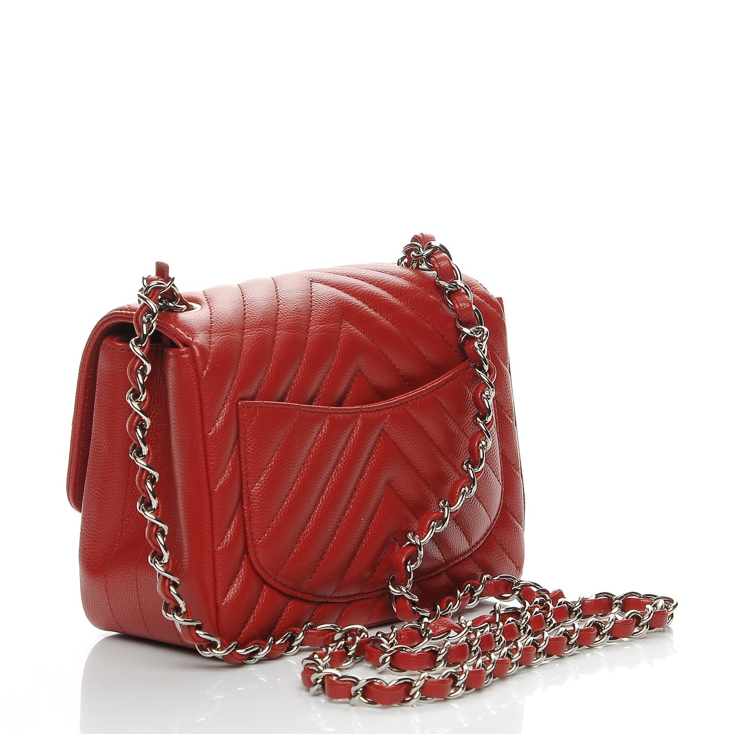 Caviar Chevron Quilted Mini Square Flap Dark Red