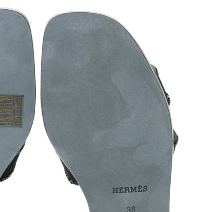 Hermes Suede Goatskin Crystal Oran Sandals 38 Black 8 of 13