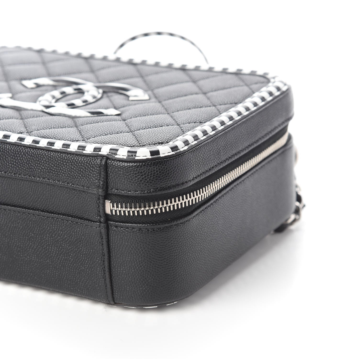 Chanel Caviar Quilted Striped Medium CC Filigree Vanity Case Black White 10 of 10