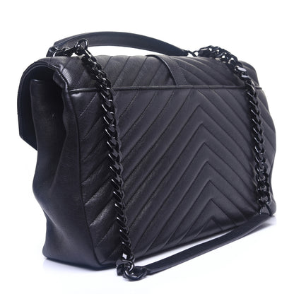 Saint Laurent Sheepskin Matelasse Chevron Monogram Monochrome Large College Satchel Black 3 of 13