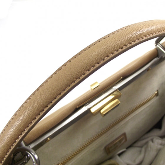 Fendi Goatskin Large Peekaboo Iconic Satchel Beige Latte Black 6 of 12