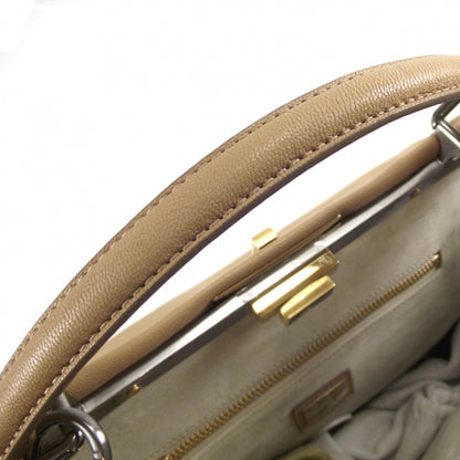 Fendi Goatskin Large Peekaboo Iconic Satchel Beige Latte Black 6 of 12