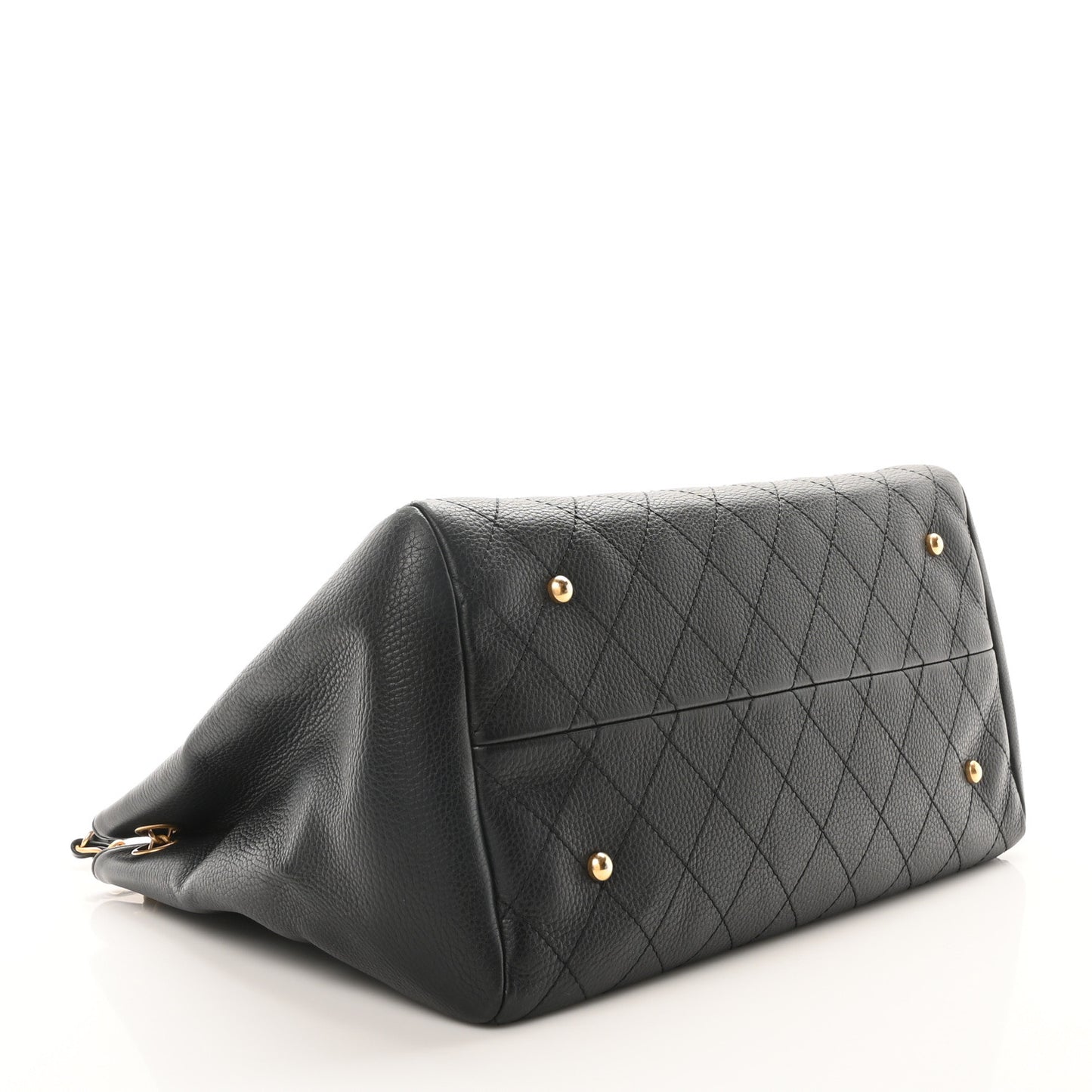 Grained Calfskin Stitched Large Supple Rock Shopping Black