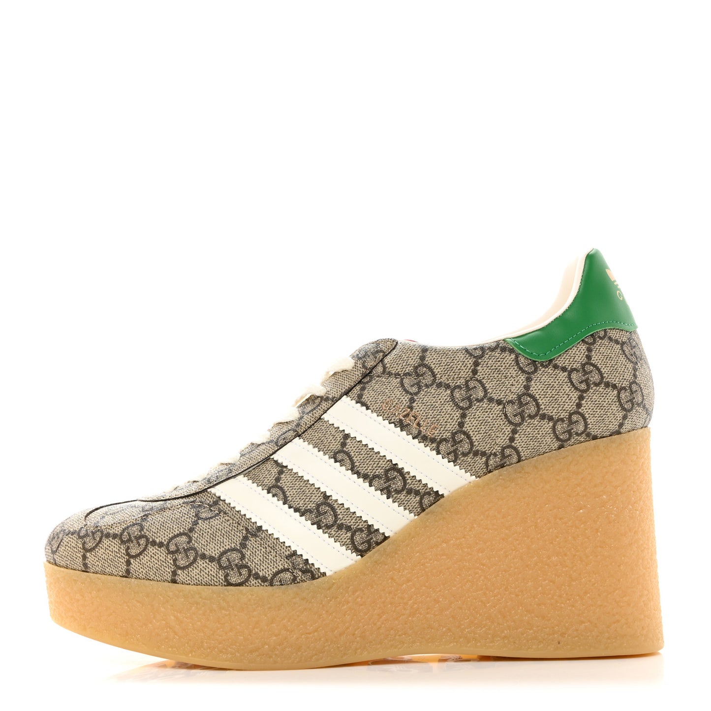 X ADIDAS GG Supreme Monogram Gazelle Wedge Sneakers 40.5 Beige Ebony Off White New Shamarock
