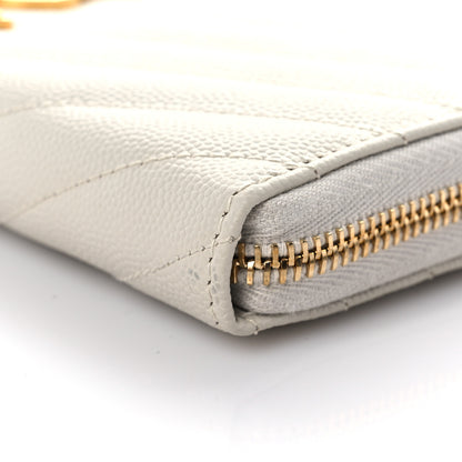 Saint Laurent Grain De Poudre Matelasse Chevron Monogram Zip Around Wallet Blanc Vintage 9 of 12