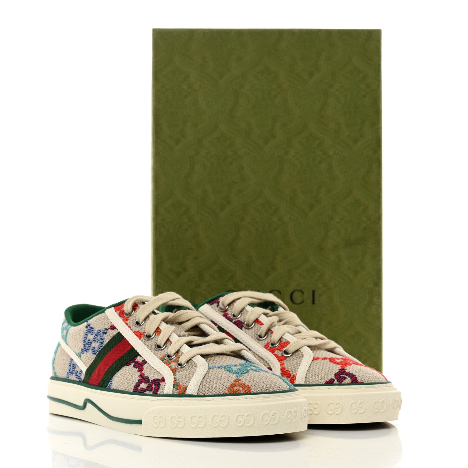 Gucci Linen Psychedelic Mini GG Monogram Womens 1977 Tennis Sneakers 38.5 Multicolor Mystic White 8 of 8