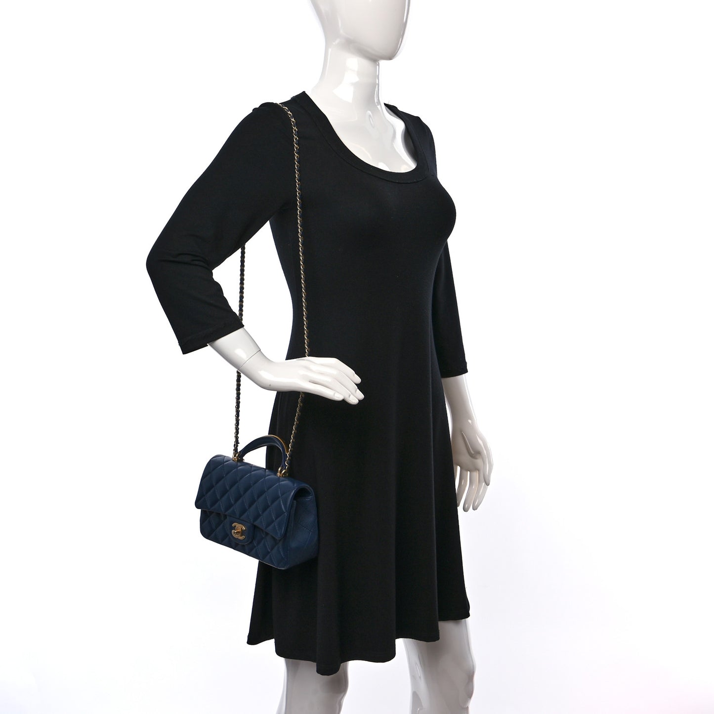 Lambskin Quilted Mini Metal Top Handle Rectangular Flap Blue