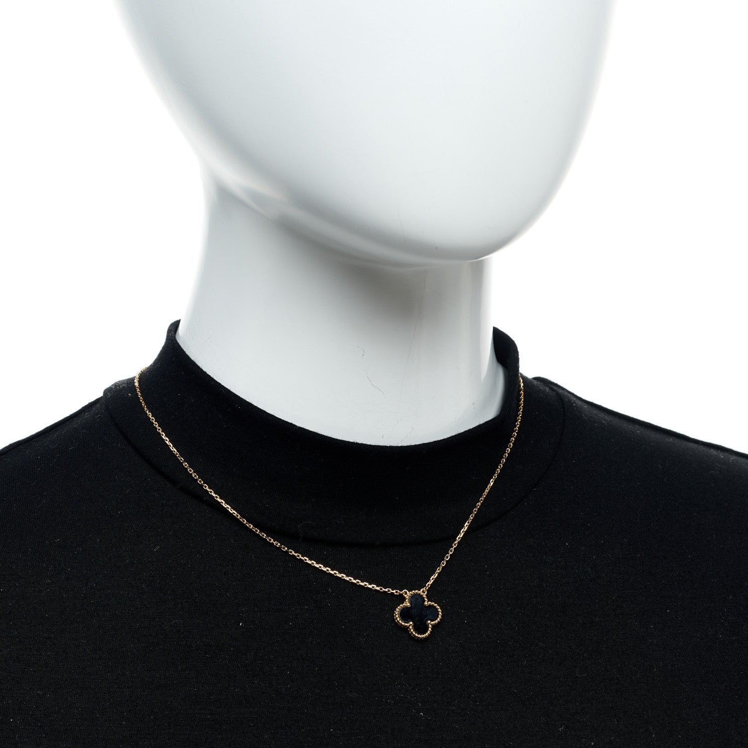 Van Cleef & Arpels 18K Yellow Gold Black Onyx Vintage Alhambra Pendant Necklace 2 of 5