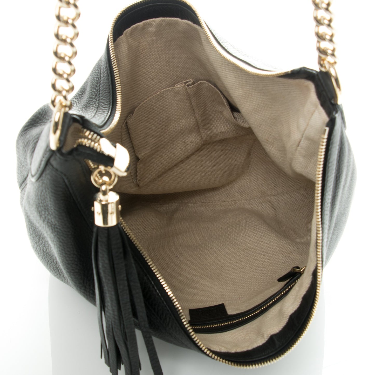 Pebbled Calfskin Medium Soho Chain Hobo Black