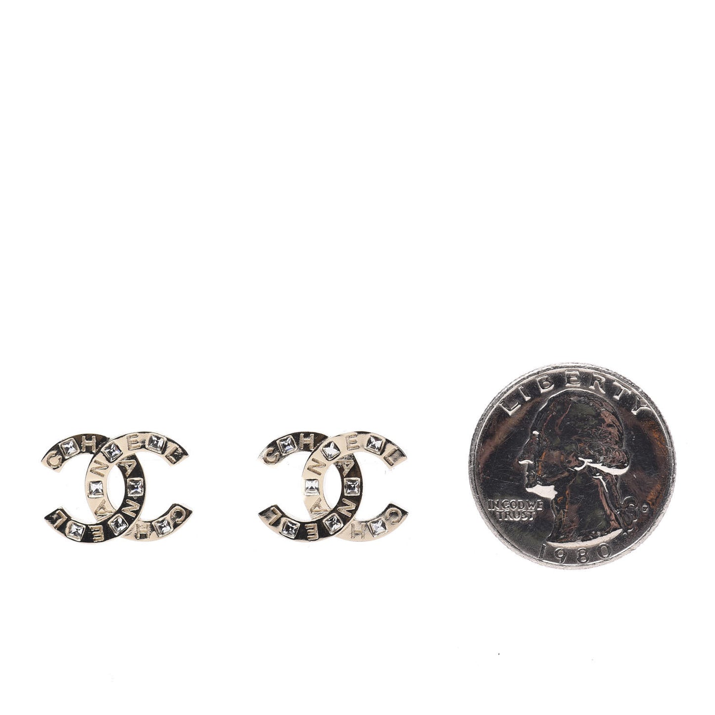 Crystal Metal CC Paris Button Stud Earrings Gold