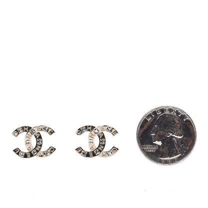 Chanel Crystal Metal CC Paris Button Stud Earrings Gold 2 of 6