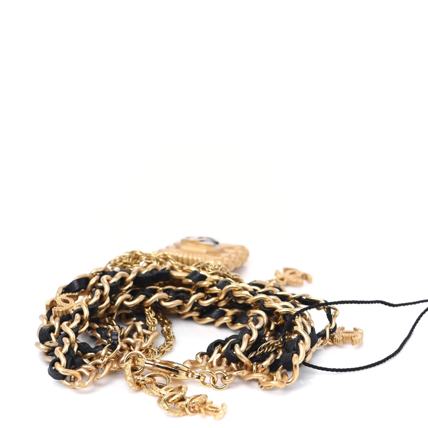 Metal Lambskin Resin Multi Strand Chain Link Bracelet Black Gold