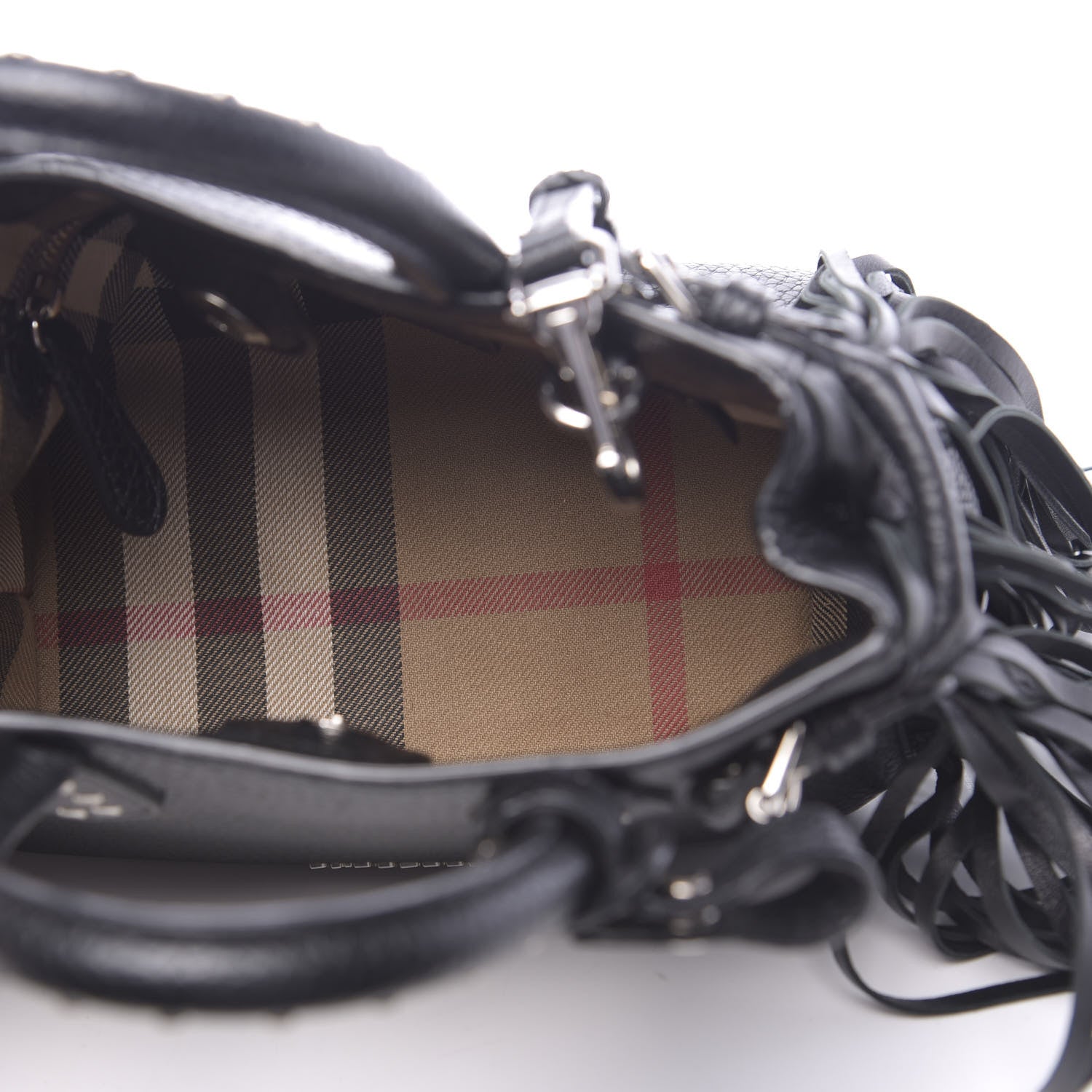 Burberry Grainy Calfskin Studded Fringe Baby Banner Tote Black 5 of 11