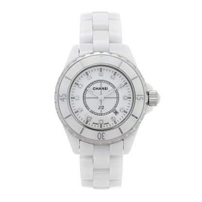 Chanel Stainless Steel Ceramic Diamond 33mm J12 Quartz Watch White 1 of 4