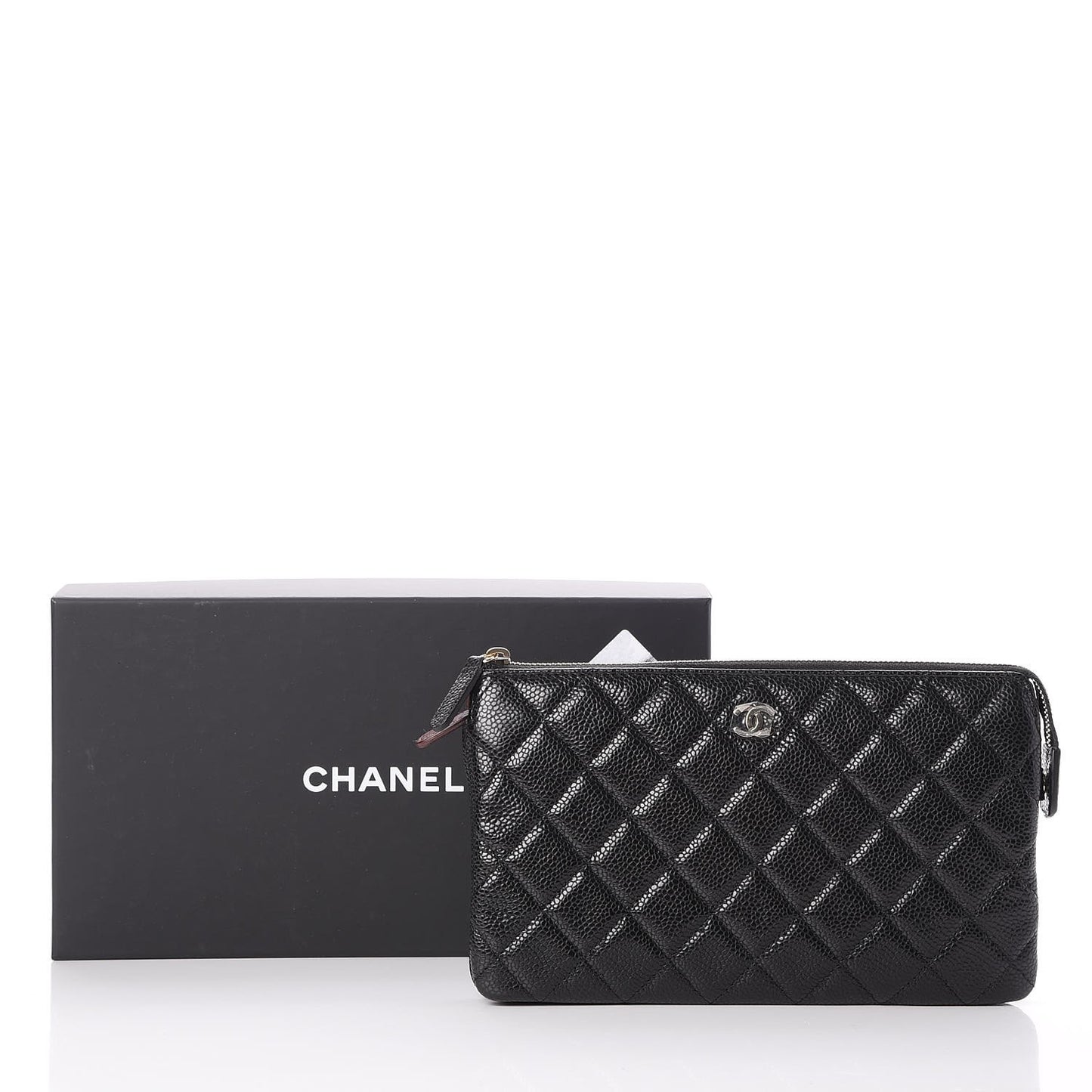 Caviar Quilted Large Zipped Clutch Black