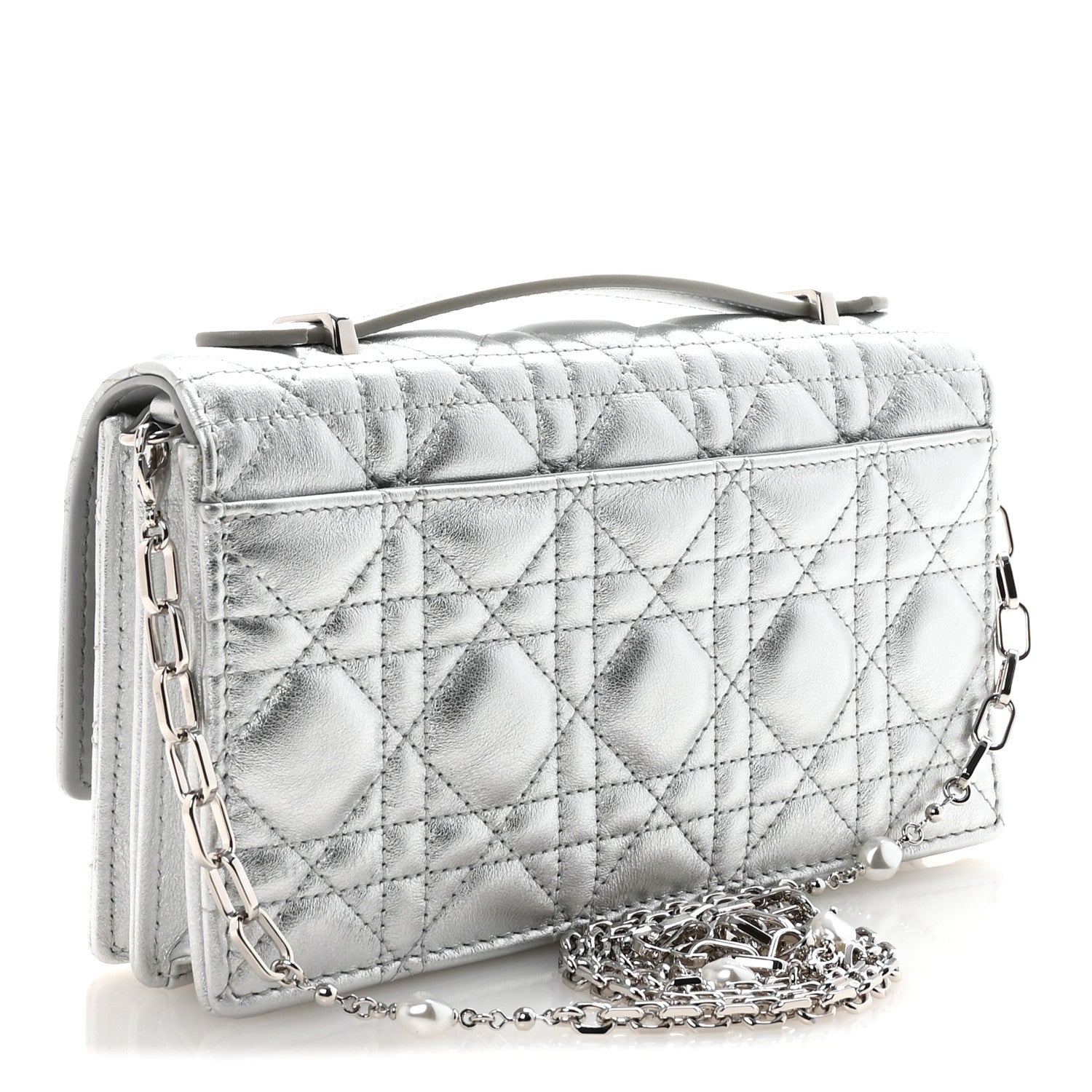 Christian Dior Metallic Lambskin Cannage Mini My Dior Top Handle Clutch Silver 3 of 10