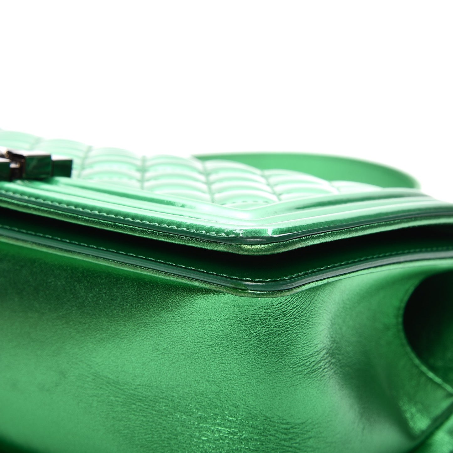 Patent Calfskin Quilted Medium Boy Flap Green