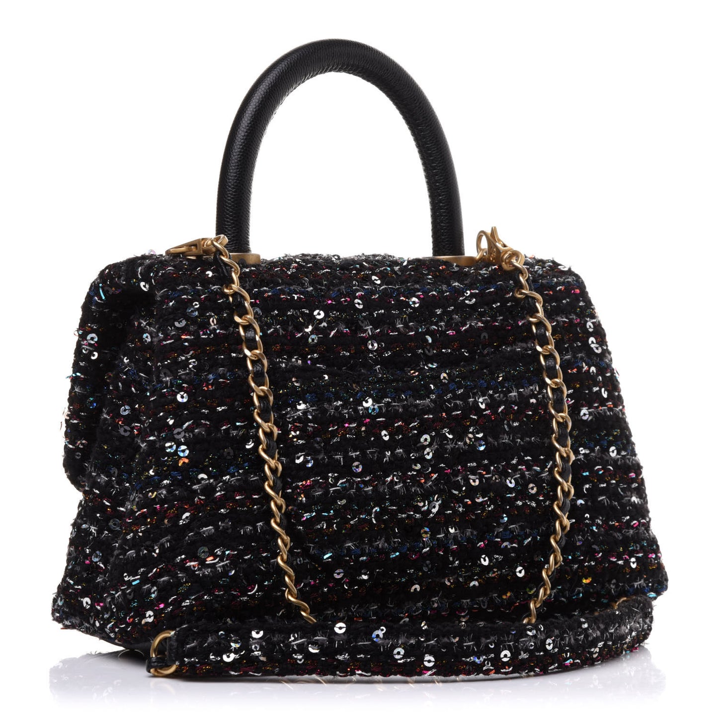 Tweed Sequin Mini Coco Handle Flap Black