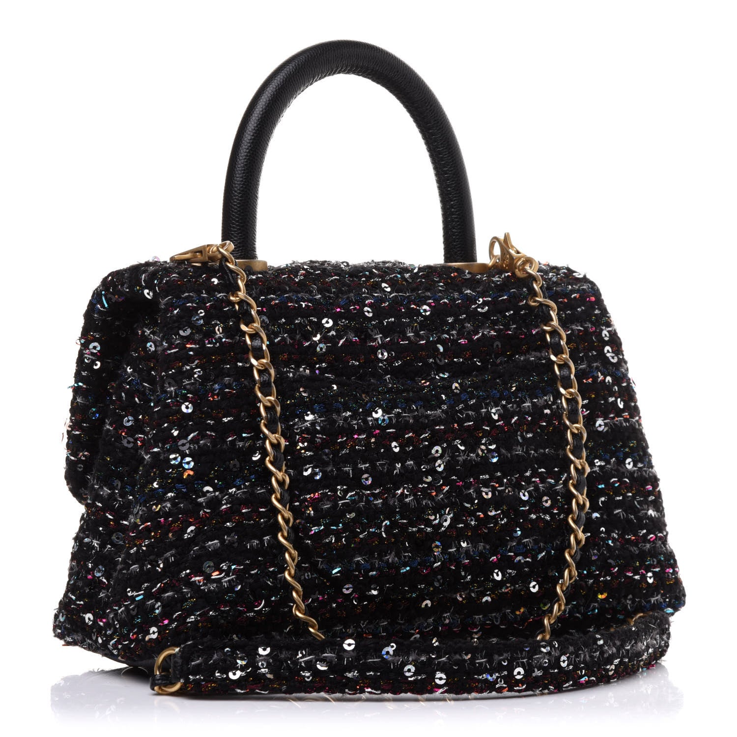 Chanel Tweed Sequin Mini Coco Handle Flap Black 2 of 11