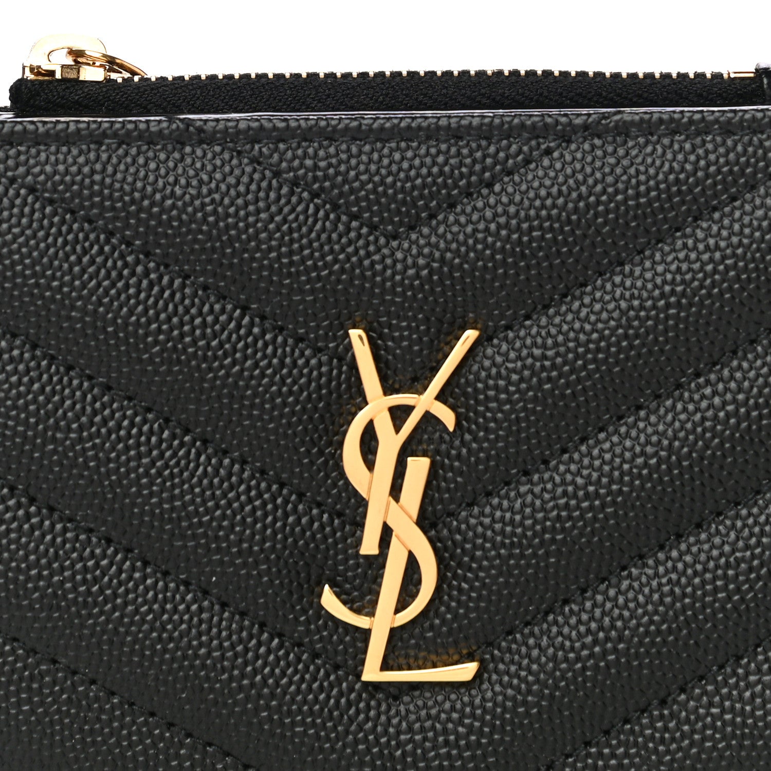 Saint Laurent Grain De Poudre Matelasse Chevron Monogram Zipped Card Case Black 7 of 10