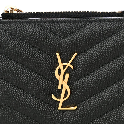 Saint Laurent Grain De Poudre Matelasse Chevron Monogram Zipped Card Case Black 7 of 10