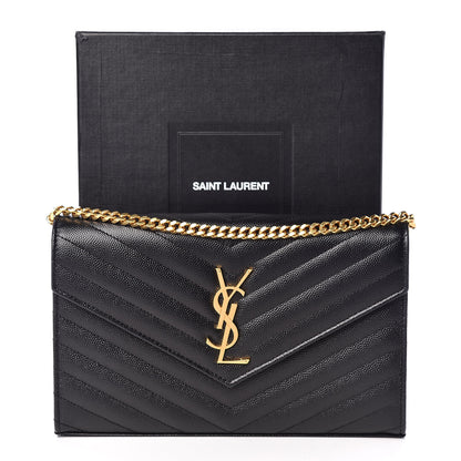 Saint Laurent Grain De Poudre Matelasse Chevron Monogram Chain Wallet Black 9 of 9