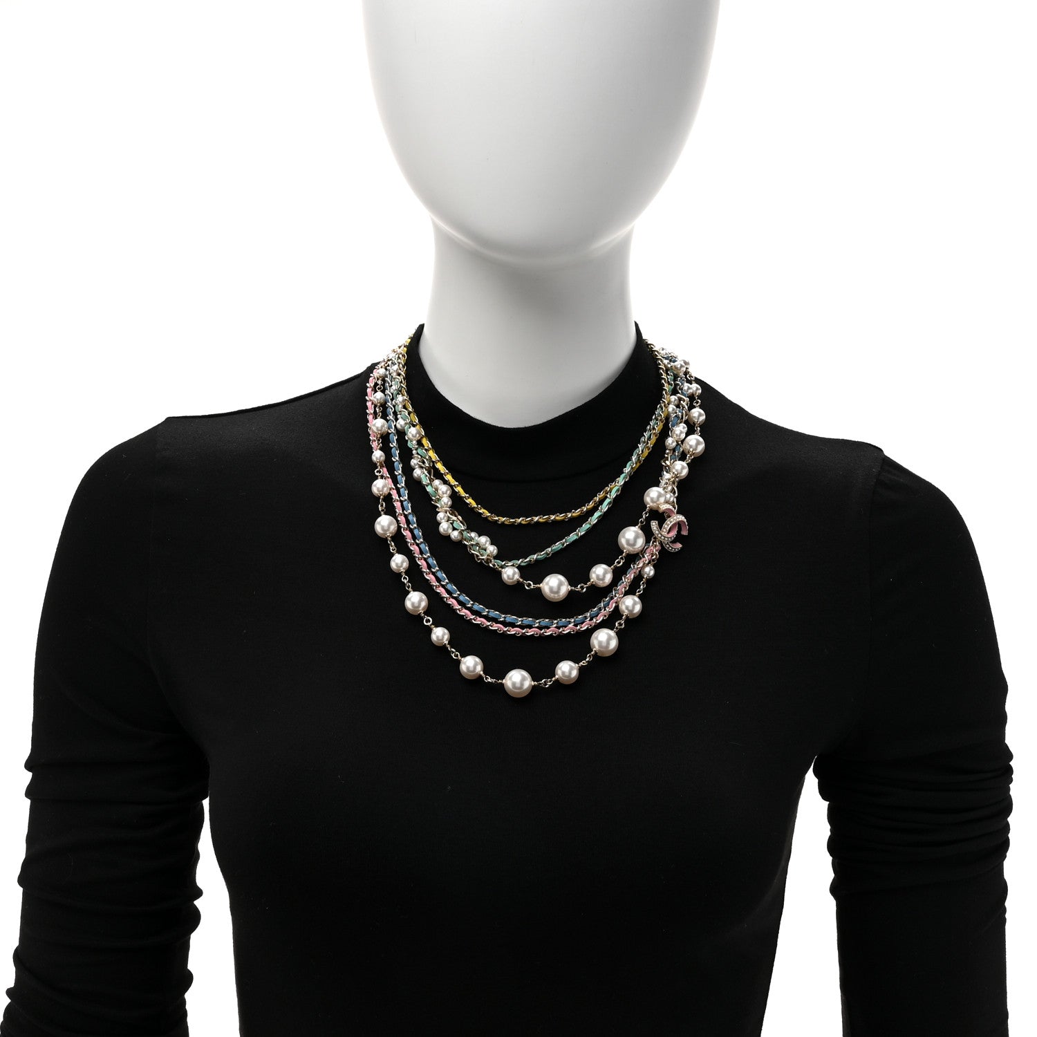 Chanel Pearl Crystal Lambskin CC Short Multi Strand Necklace Gold Multicolor 2 of 4