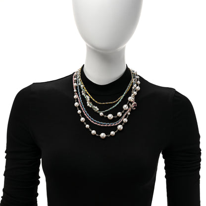 Chanel Pearl Crystal Lambskin CC Short Multi Strand Necklace Gold Multicolor 2 of 4