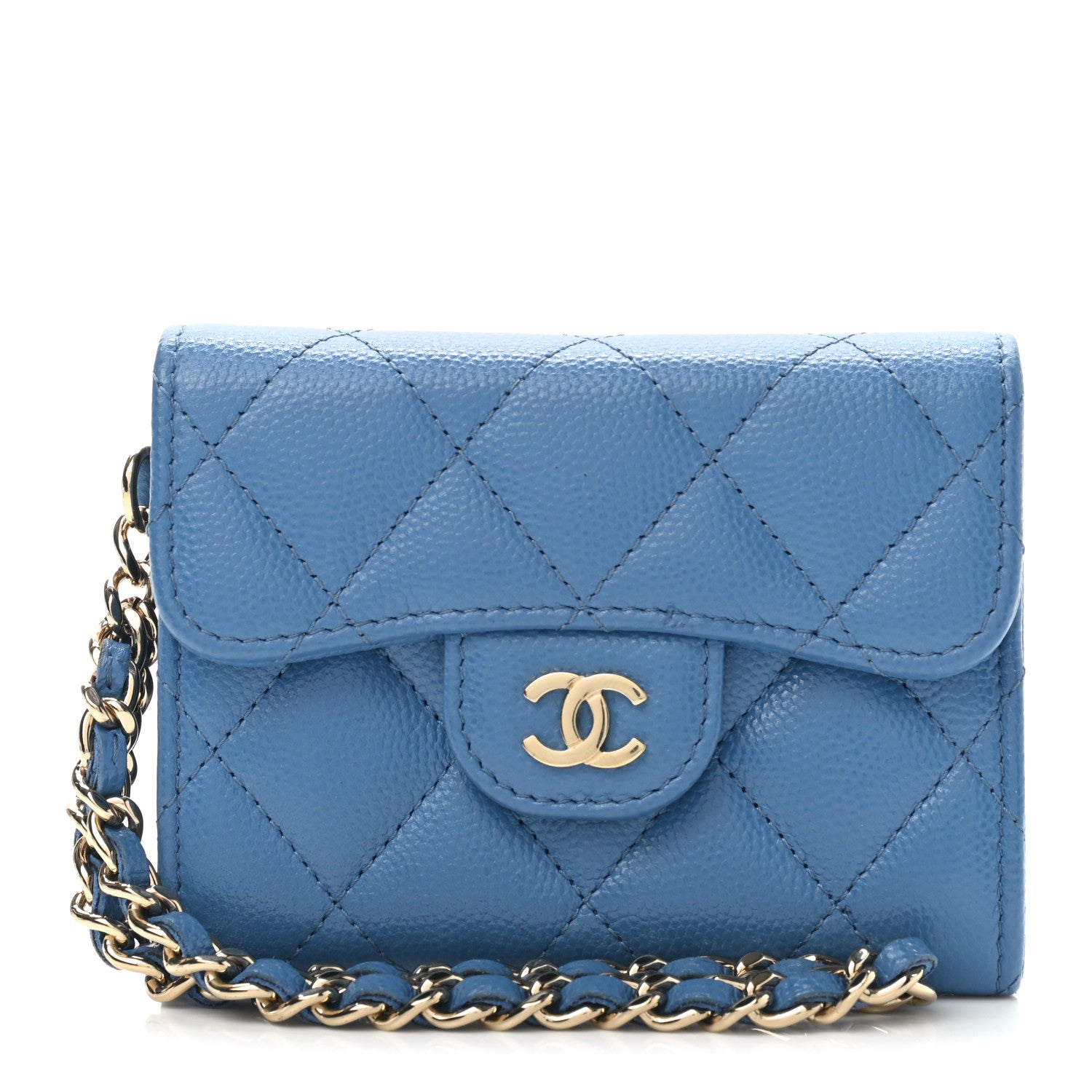 Chanel Caviar Quilted Flap Card Holder Chain Wristlet Blue 1 of 9