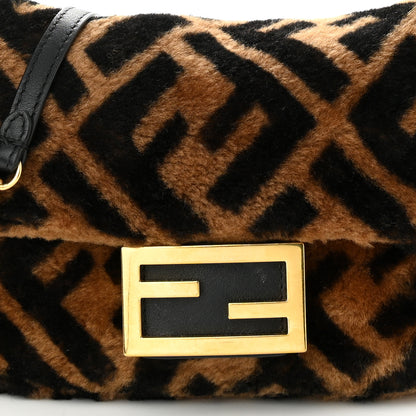 Fendi Shearling Vitello Dolce Macro FF 1974 Mini Baguette Tobacco Black 8 of 11