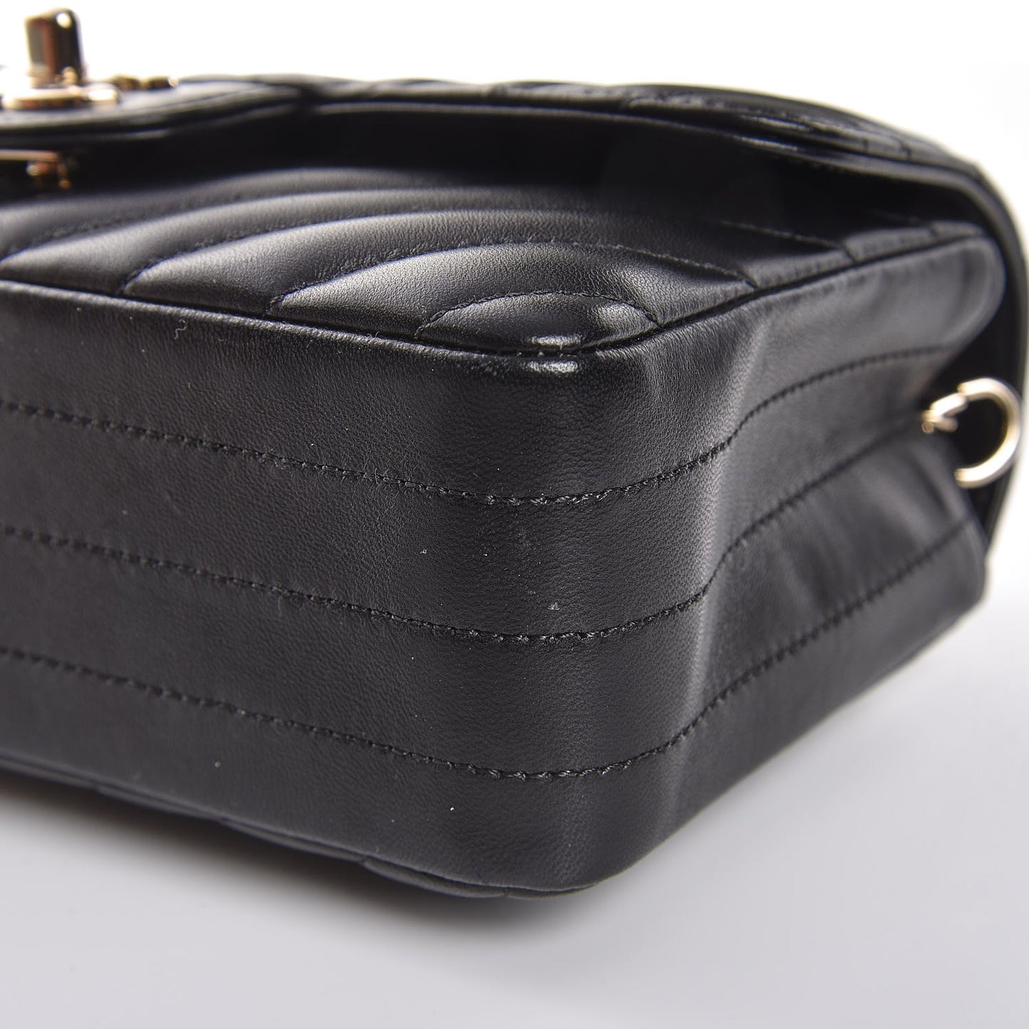 Lambskin Chevron Quilted Mini Rectangular Flap Black