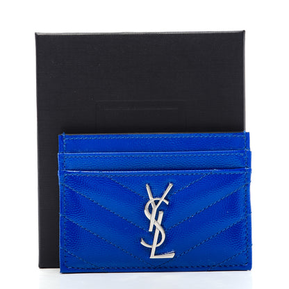 Saint Laurent Patent Grain De Poudre Matelasse Monogram Credit Card Case Blue Majorelle 8 of 8
