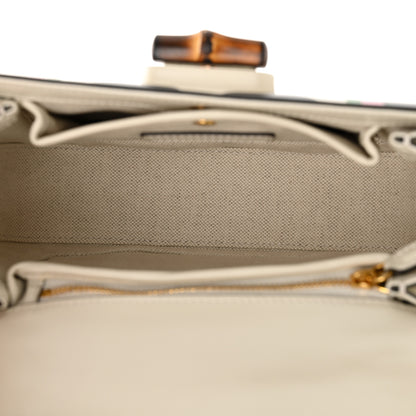 Gucci Calfskin Web Geometric Print Small Bamboo 1947 Top Handle Bag White Multi 6 of 11