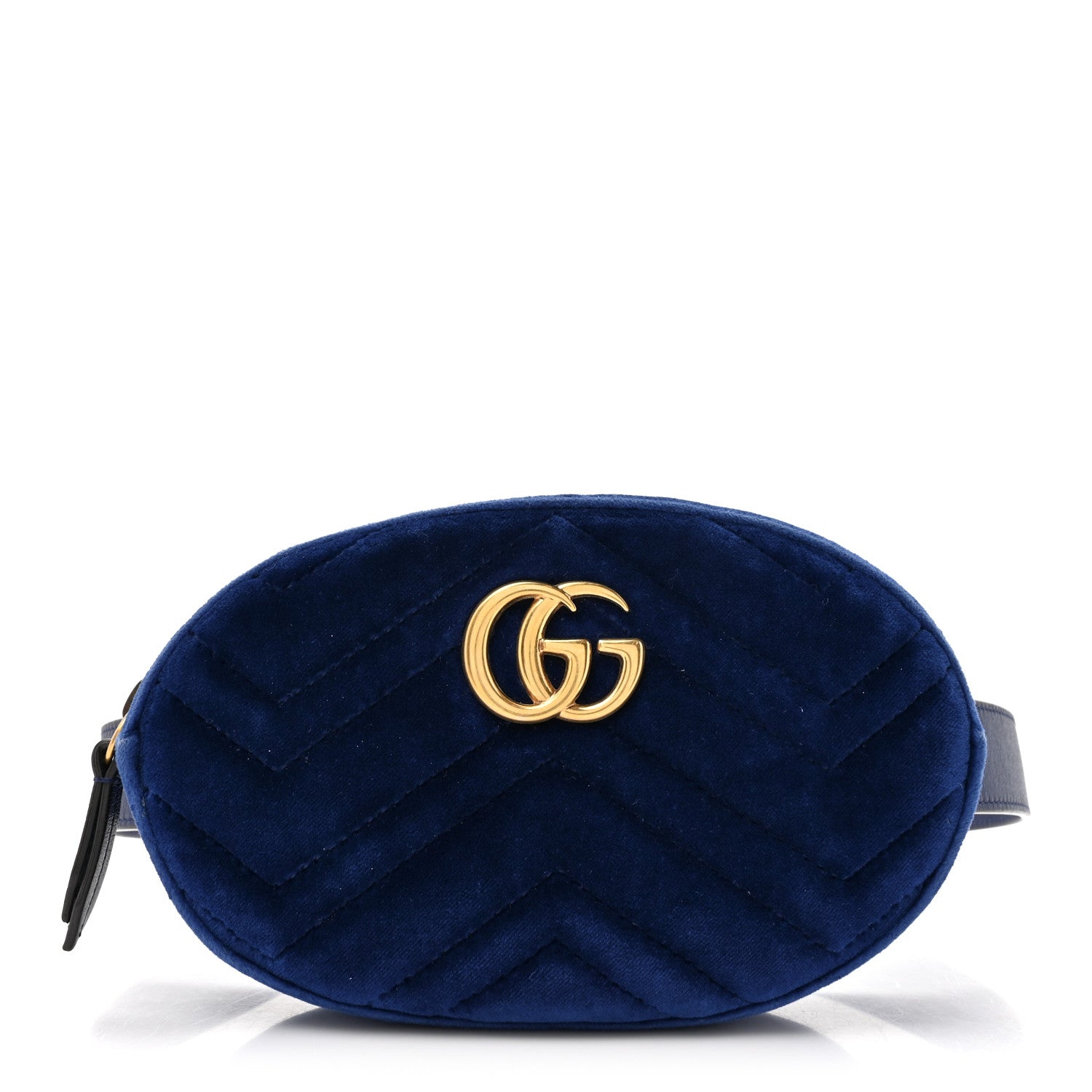 Gucci Velvet Matelasse GG Marmont Belt Bag 85 34 Cobalt Blue 1 of 10