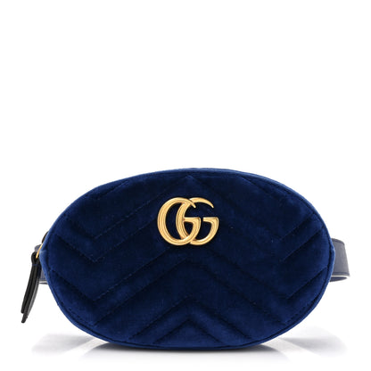 Gucci Velvet Matelasse GG Marmont Belt Bag 85 34 Cobalt Blue 1 of 10