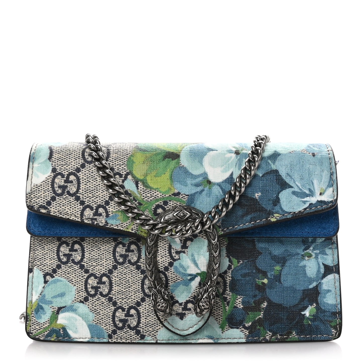 GG Supreme Monogram Blooms Super Mini Dionysus Shoulder Bag Beige Navy Vintage Blue