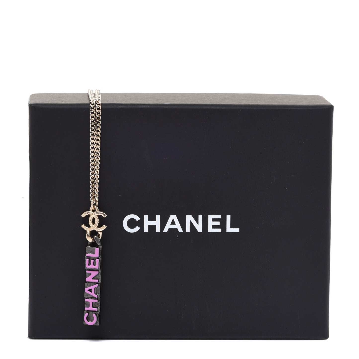 Enamel CC Logo Chain Necklace Ruthenium Pink