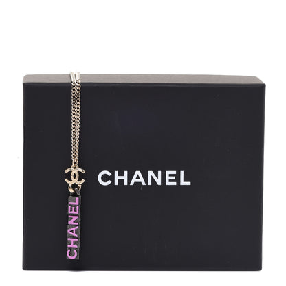 Chanel Enamel CC Logo Chain Necklace Ruthenium Pink 6 of 6