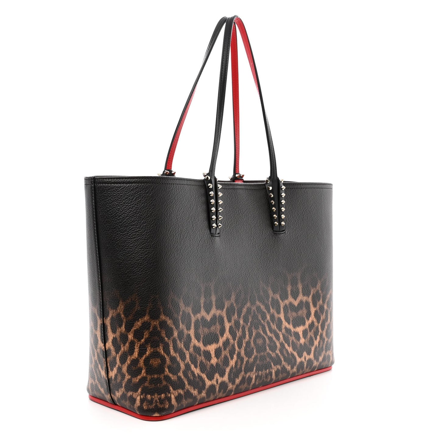 Calfskin Degrade Leopard Print Spikes East West Cabata Tote Black Multi