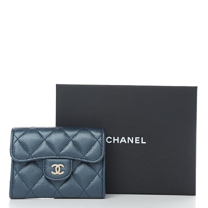 Chanel Metallic Caviar Quilted Flap Card Holder Wallet Dark Blue 8 of 8
