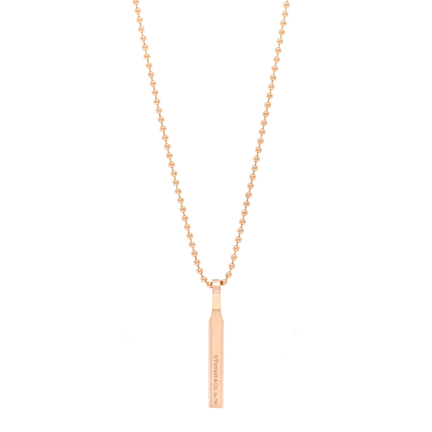 Tiffany 18K Rose Gold Makers Bar Pendant Necklace 1 of 4