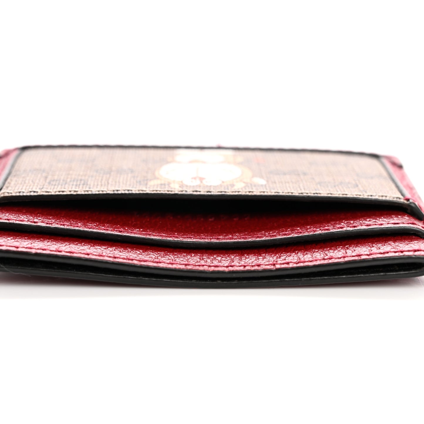 X DORAEMON Mini Vintage GG Supreme Monogram Card Holder Beige Cherry Red