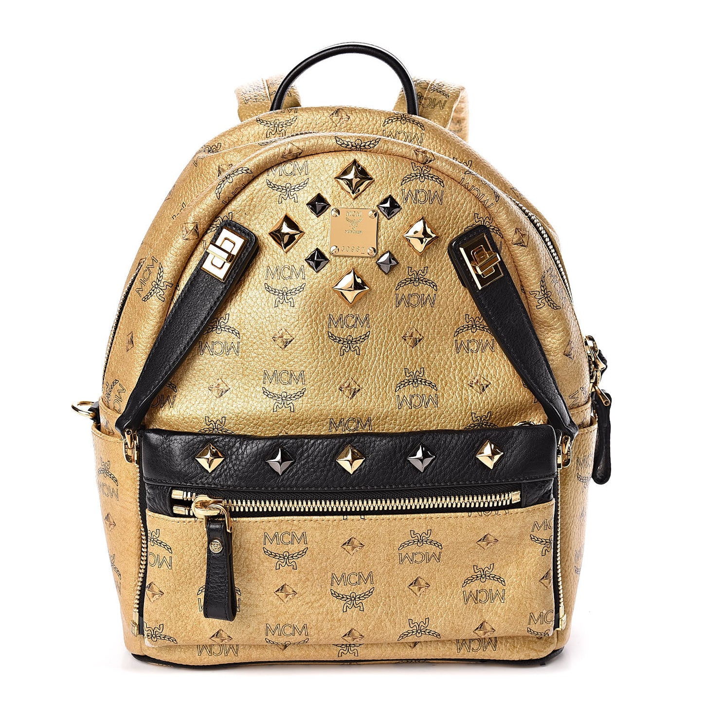 Metallic Visetos Studded Small Dual Stark Backpack Gold