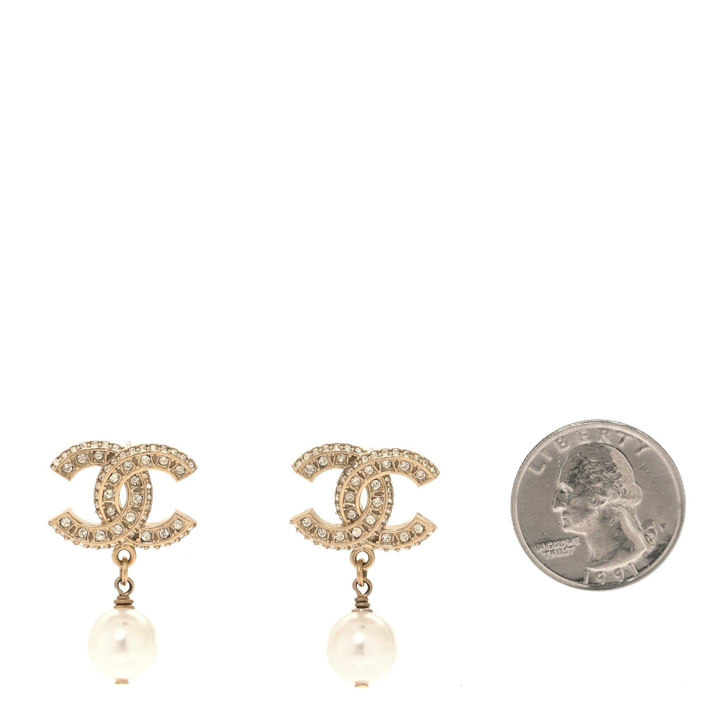 Crystal Pearl CC Drop Earrings Gold