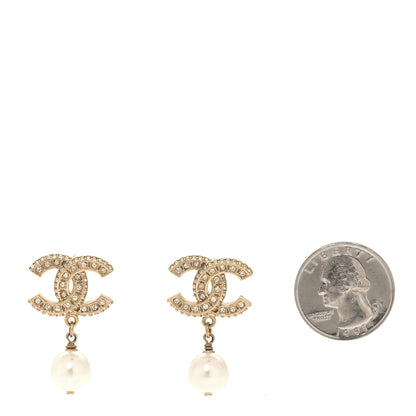 Chanel Crystal Pearl CC Drop Earrings Gold 2 of 4