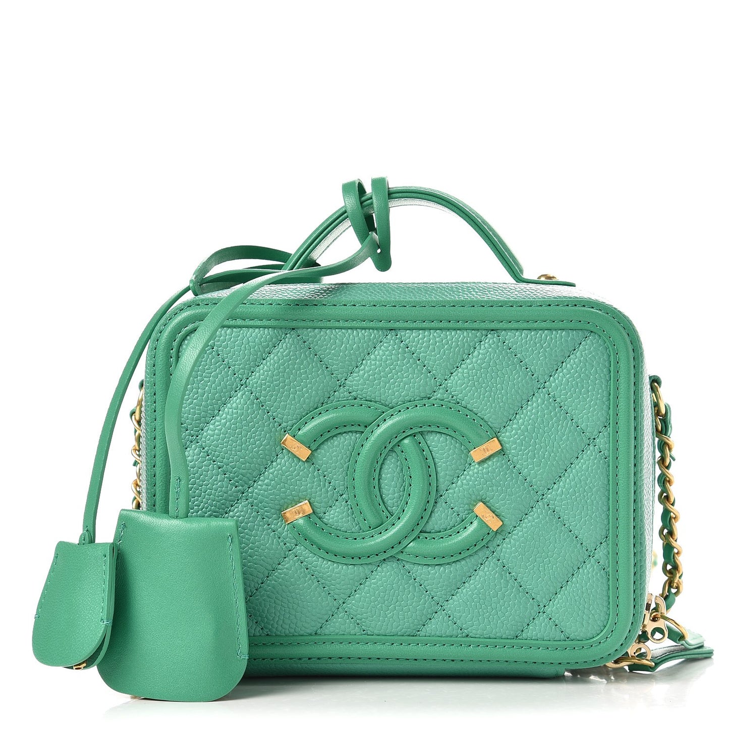 Caviar Quilted Small CC Filigree Vanity Case Green