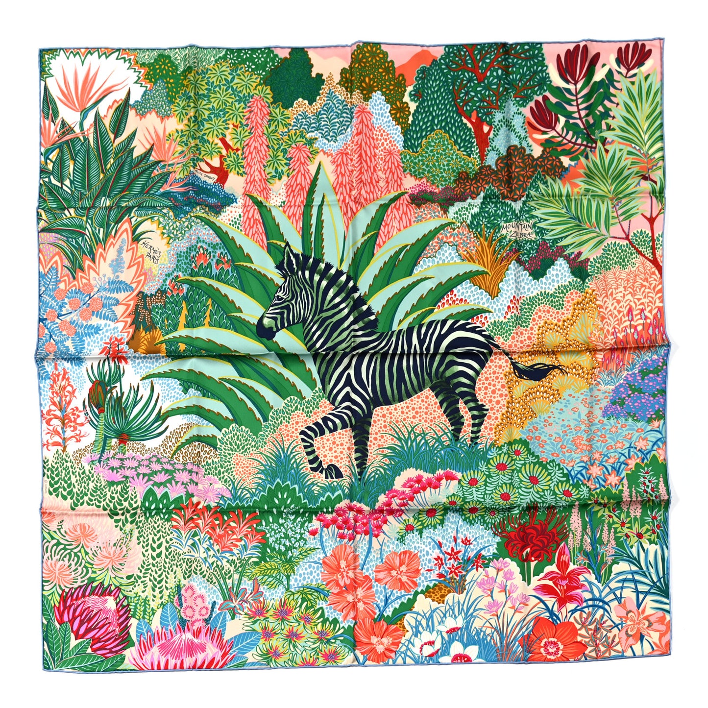 Silk Mountain Zebra Scarf 90 Vert Ciel Rose