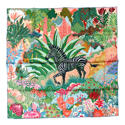 Hermes Silk Mountain Zebra Scarf 90 Vert Ciel Rose 1 of 6