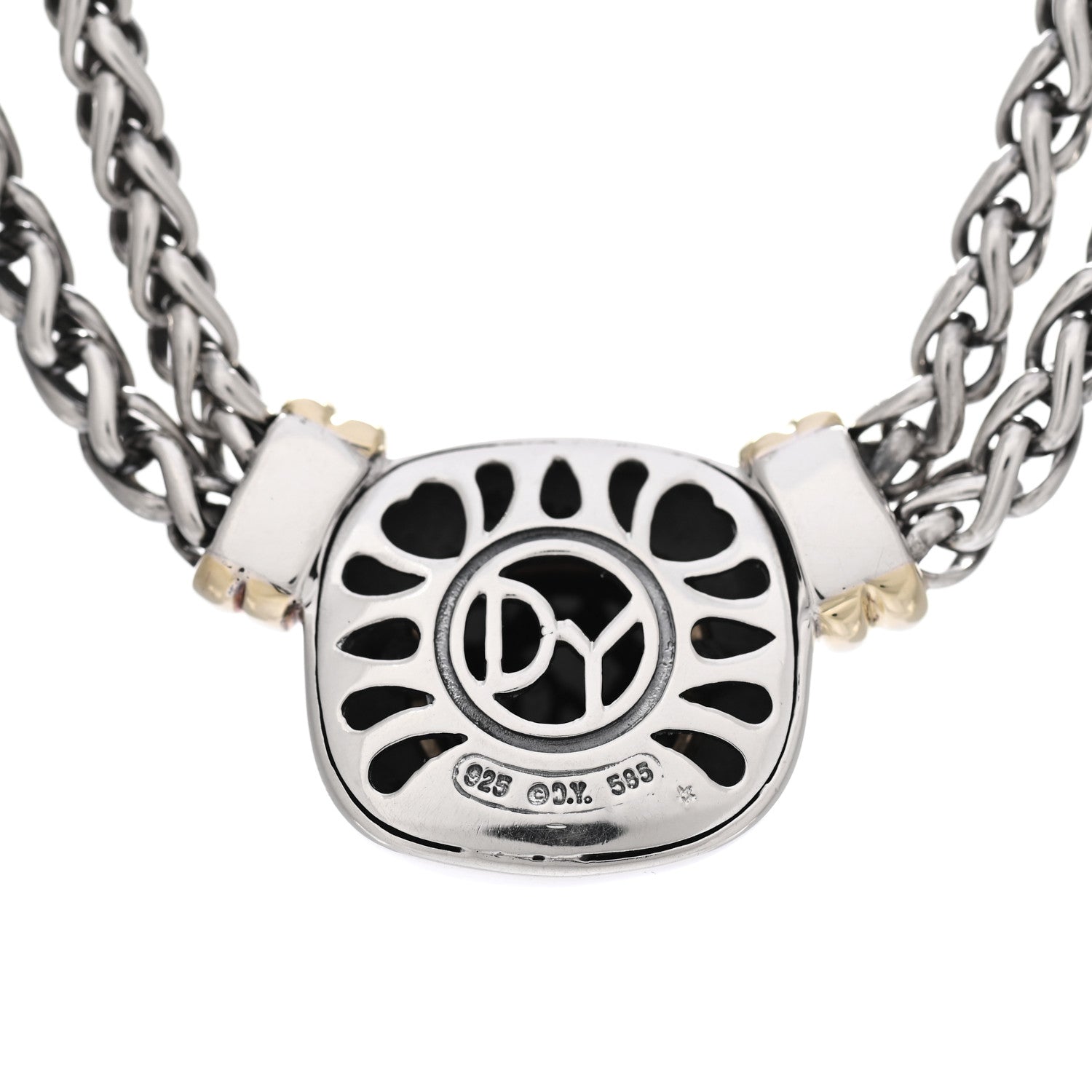 David Yurman Sterling Silver 14K Yellow Gold Black Onyx Double Wheat Chain Necklace 4 of 5